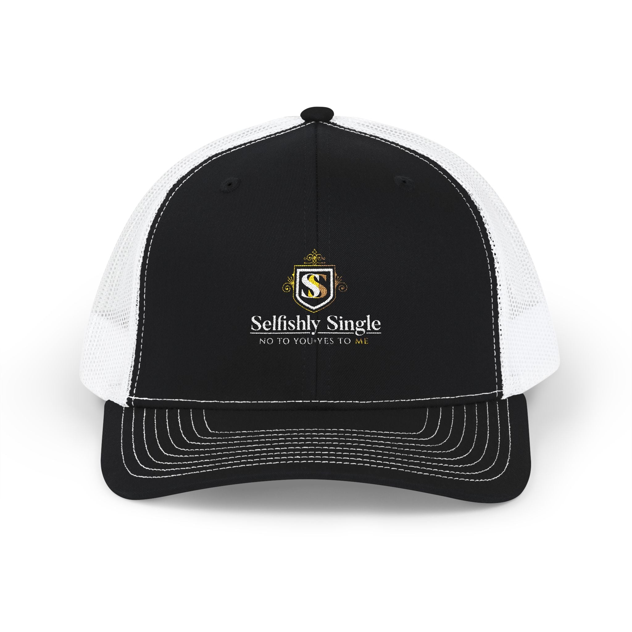 Selfishly Single Trucker Cap — Embroidered Snapback Mesh Hat