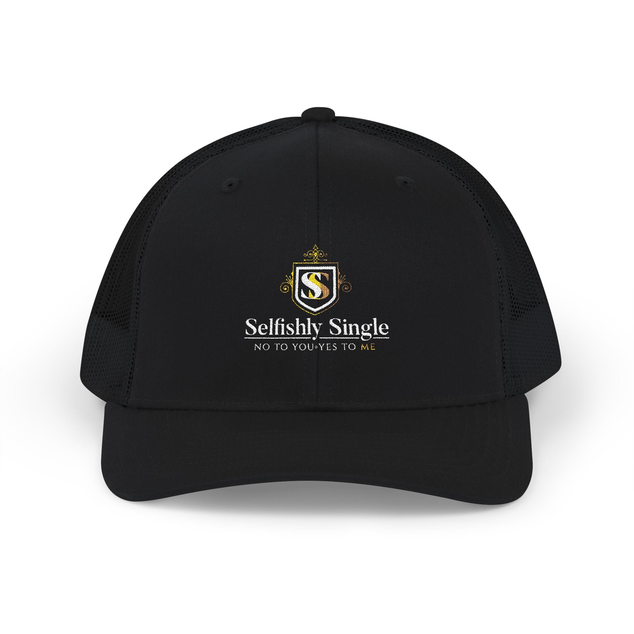 Selfishly Single Trucker Cap — Embroidered Snapback Mesh Hat