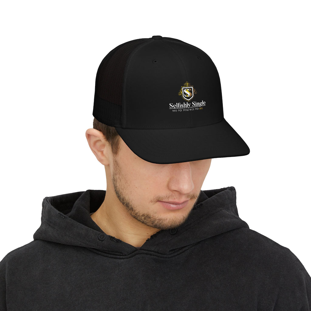 Selfishly Single Trucker Cap — Embroidered Snapback Mesh Hat