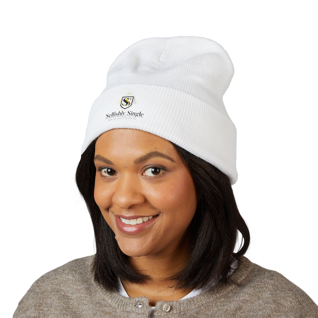 Selfishly Single Embroidered Crest Cuffed Beanie