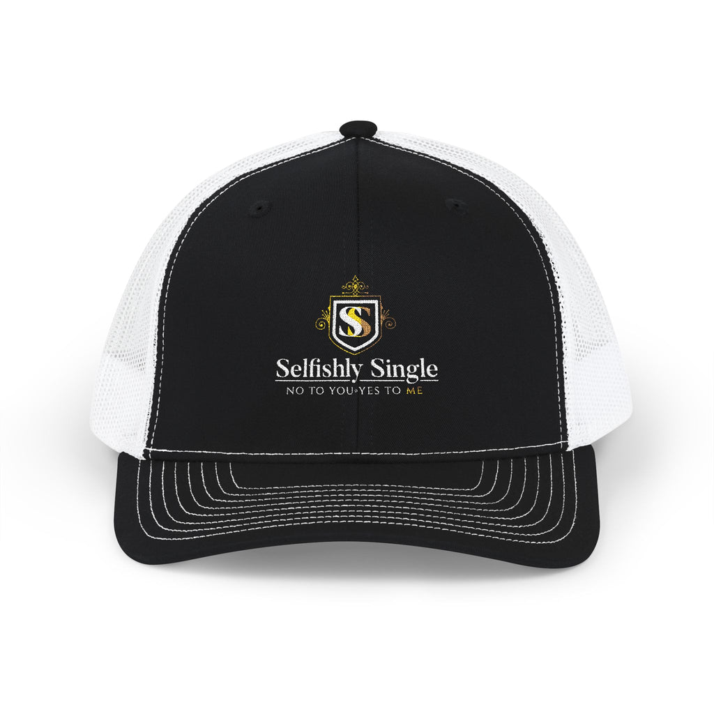 Selfishly Single Trucker Cap — Embroidered Snapback Mesh Hat