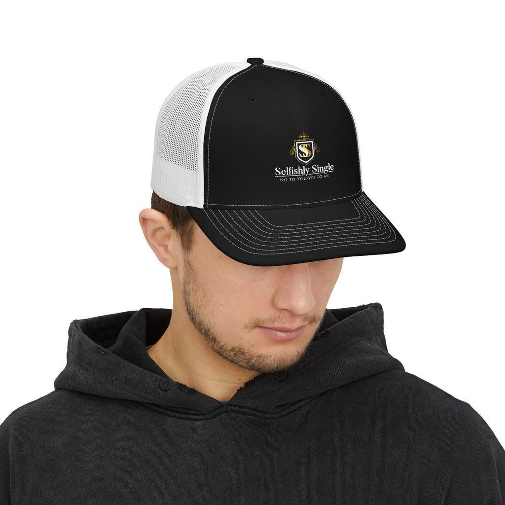 Selfishly Single Trucker Cap — Embroidered Snapback Mesh Hat