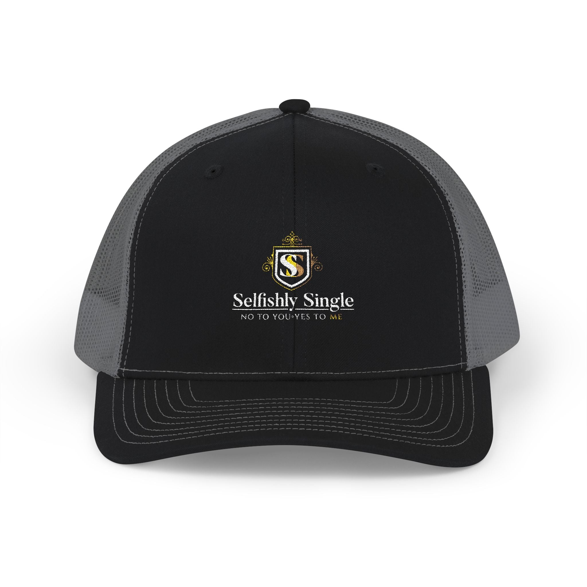 Selfishly Single Trucker Cap — Embroidered Snapback Mesh Hat