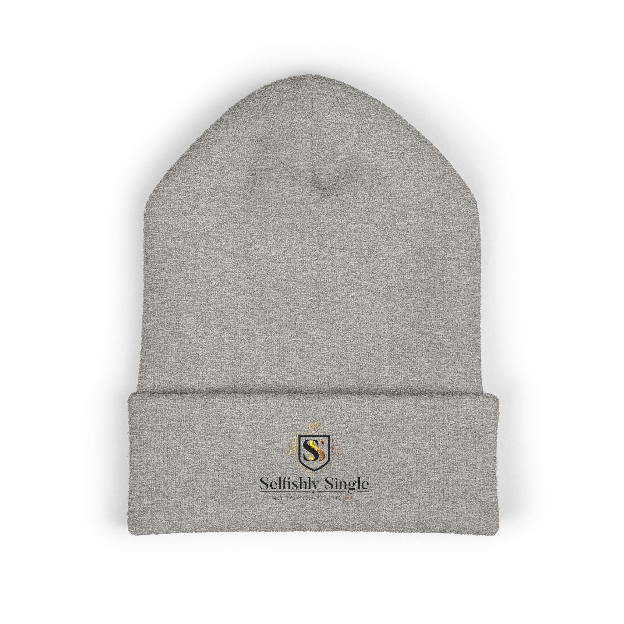 Selfishly Single Embroidered Crest Cuffed Beanie