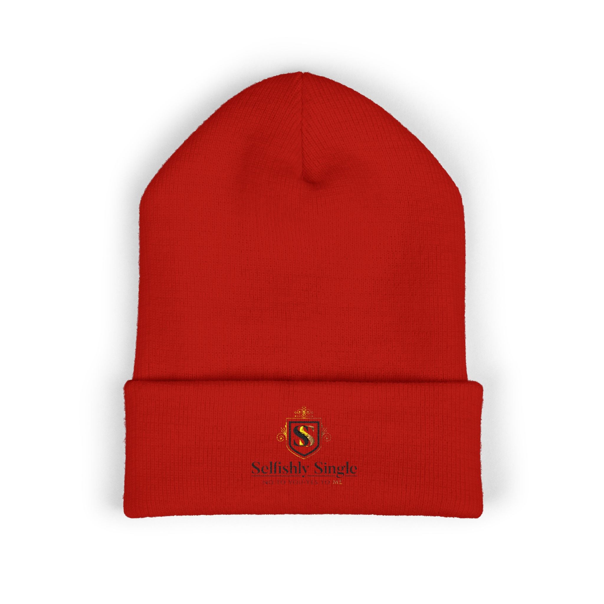 Selfishly Single Embroidered Crest Cuffed Beanie
