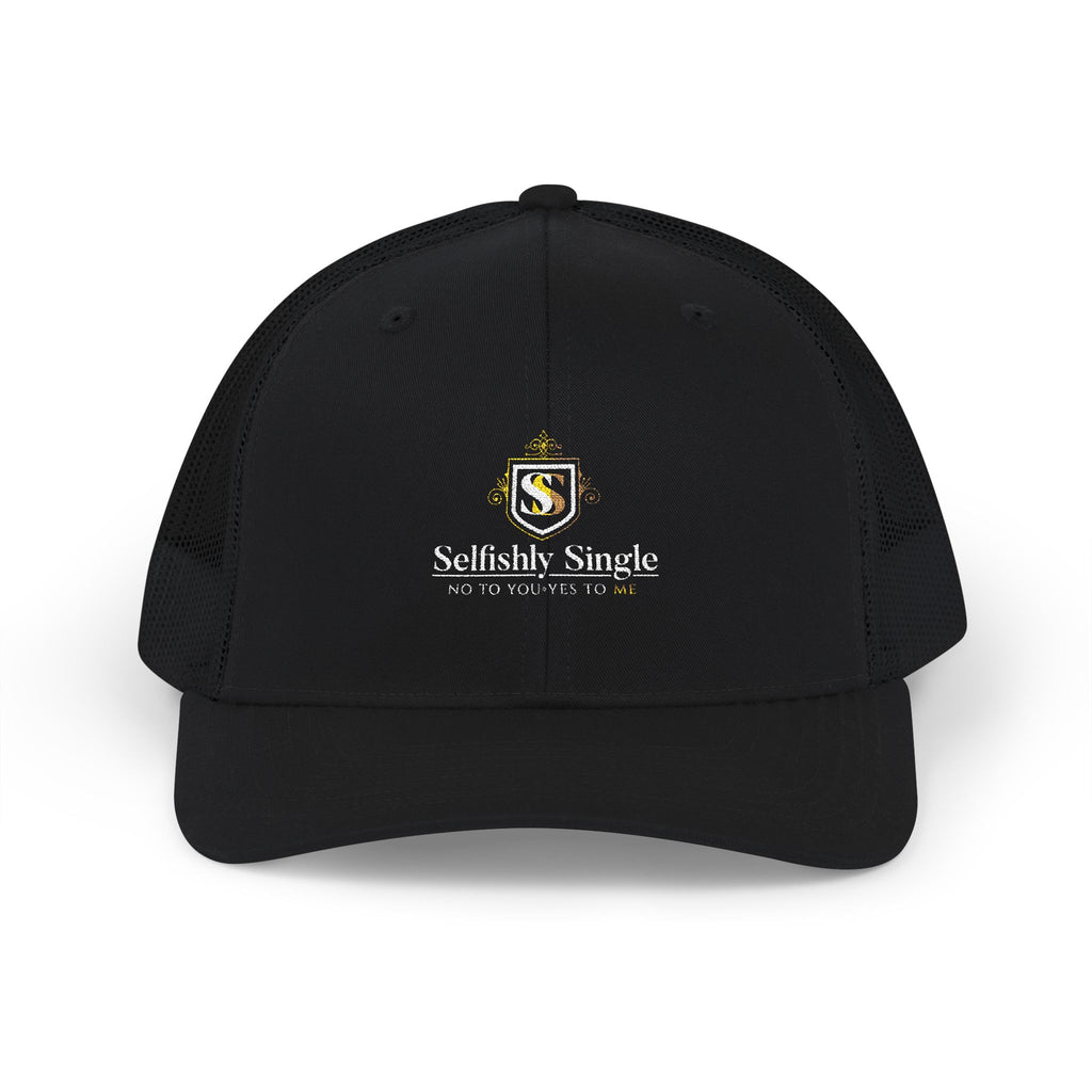 Selfishly Single Trucker Cap — Embroidered Snapback Mesh Hat