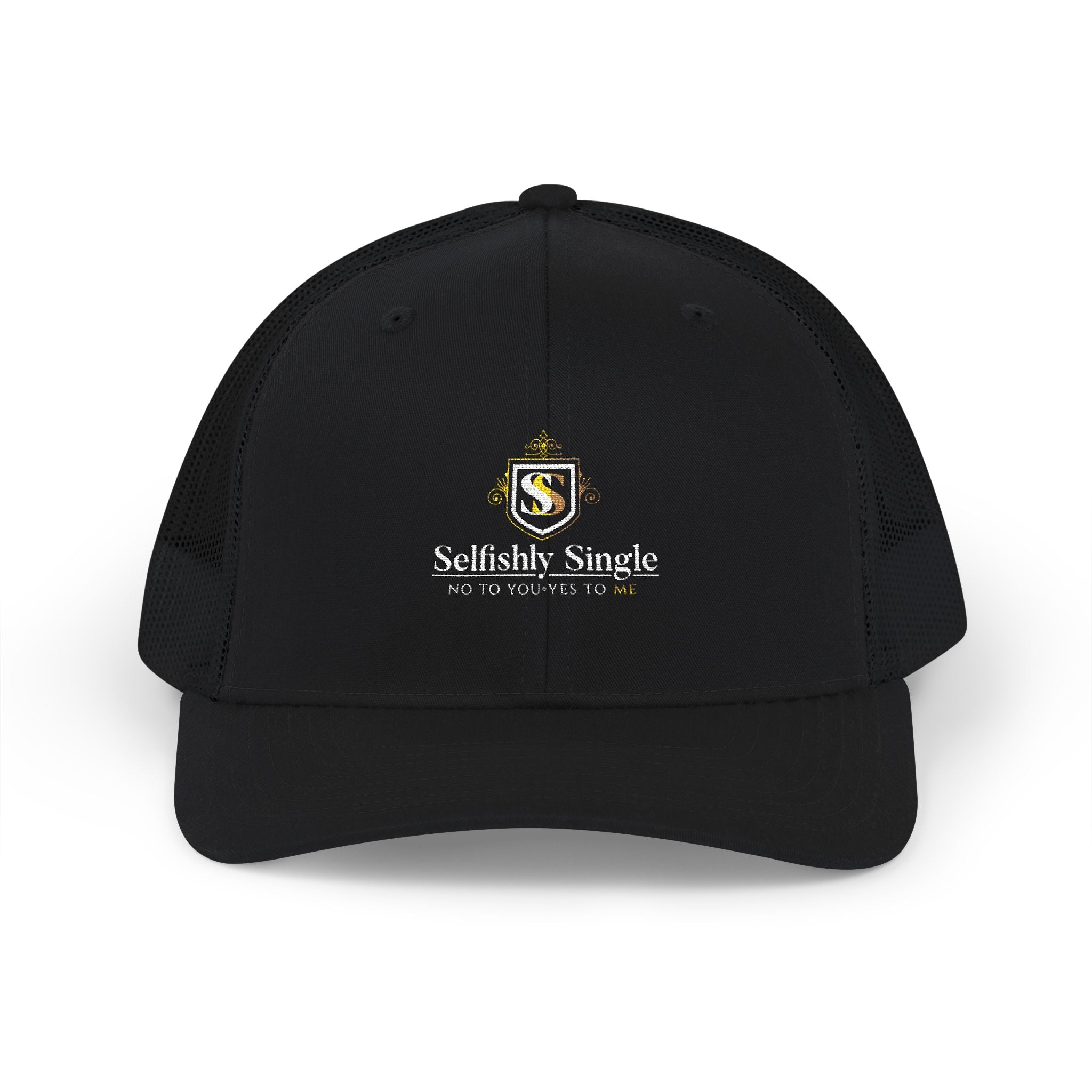 Selfishly Single Trucker Cap — Embroidered Snapback Mesh Hat
